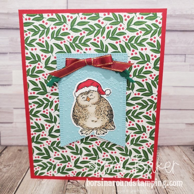 owl in santa hat on front of card