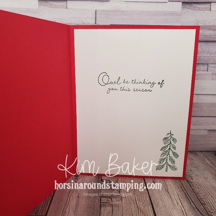 "Owl be thinking of you this season" sentiment inside card