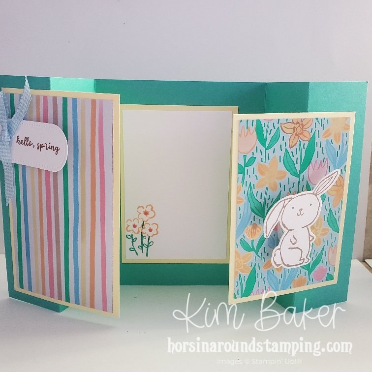 Easter overlapping gate fold card open