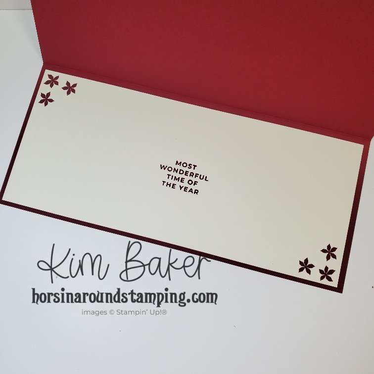 inside of slimline card with sentiment and tiny poinsettias